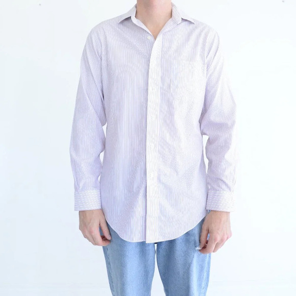 Brooks Brothers White And Lavender All Cotton Button Down Dress Shirt Size 14.5 - Picture 1 of 10